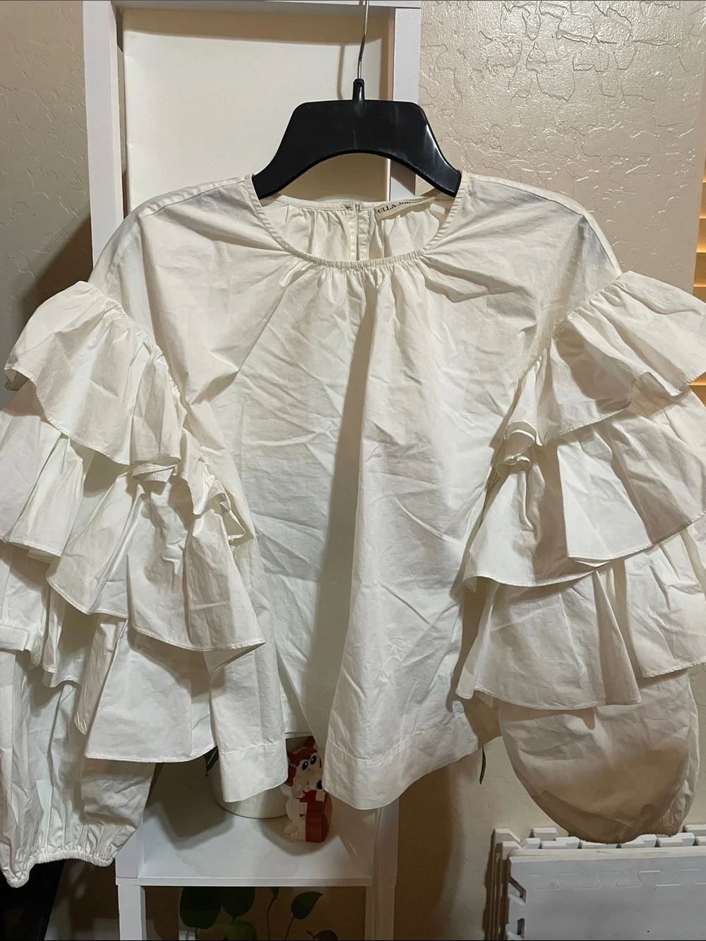 Ulla Johnson Cream Ruffle-Sleeve Cotton Blouse - Picture 1 of 5